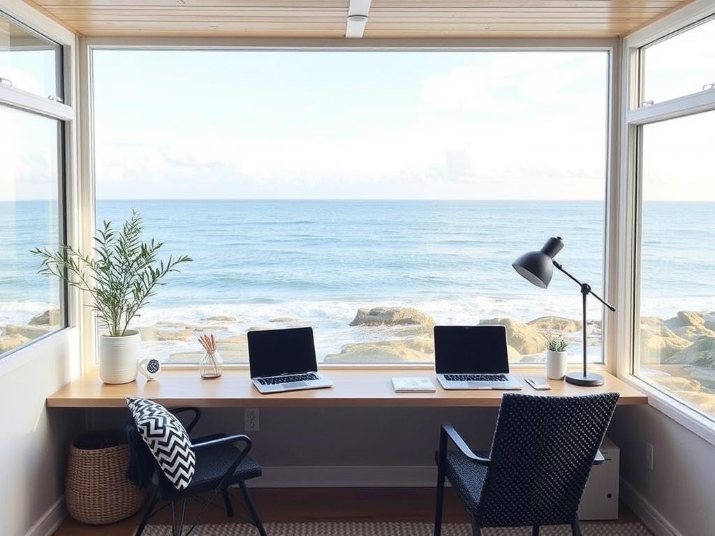     "Nómada digital: oficina con vista al mar". Herramientas digitales para nómadas con oficina costera