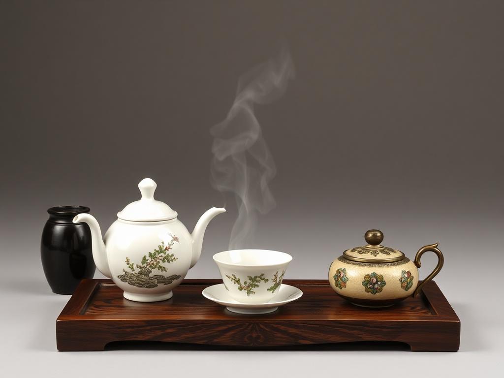 La culture du thé en Angleterre, en Chine et au Japon.. Utensilios y objetos de valor simbólico