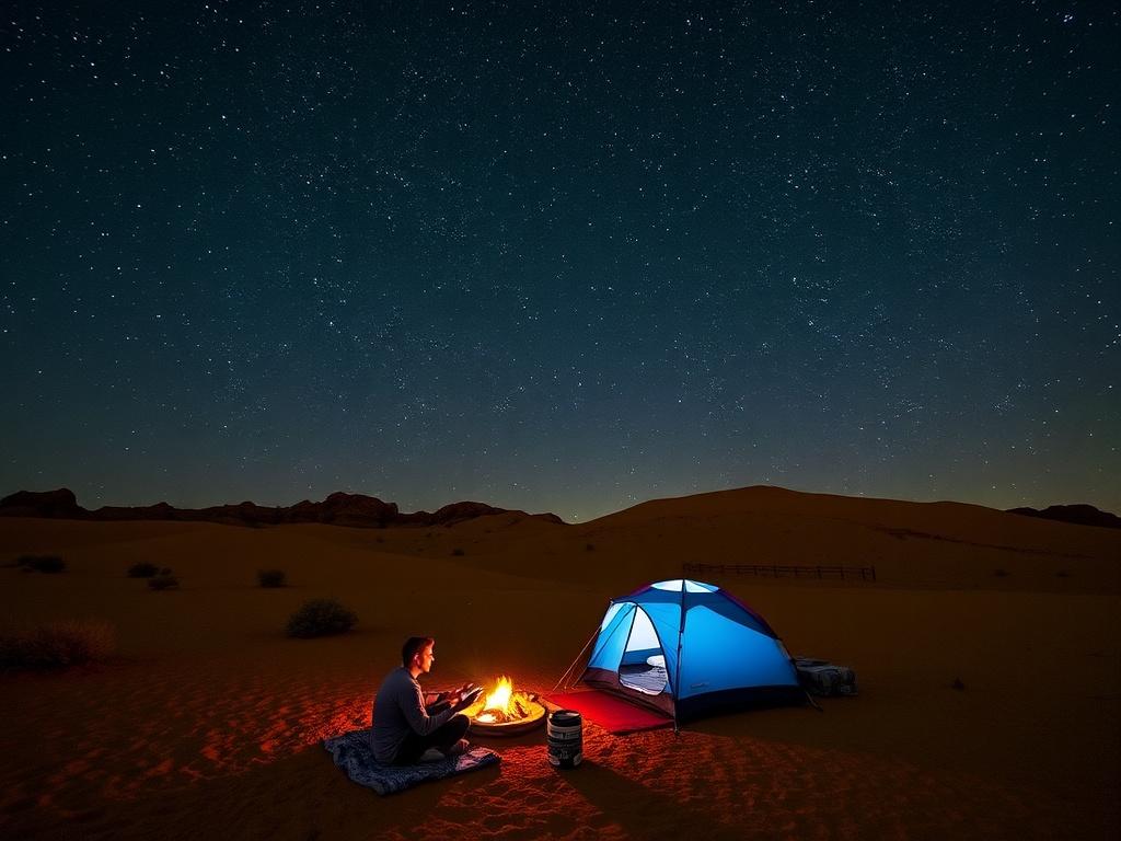 Camping under the stars in the desert.. Elegir el desierto correcto y la época del año