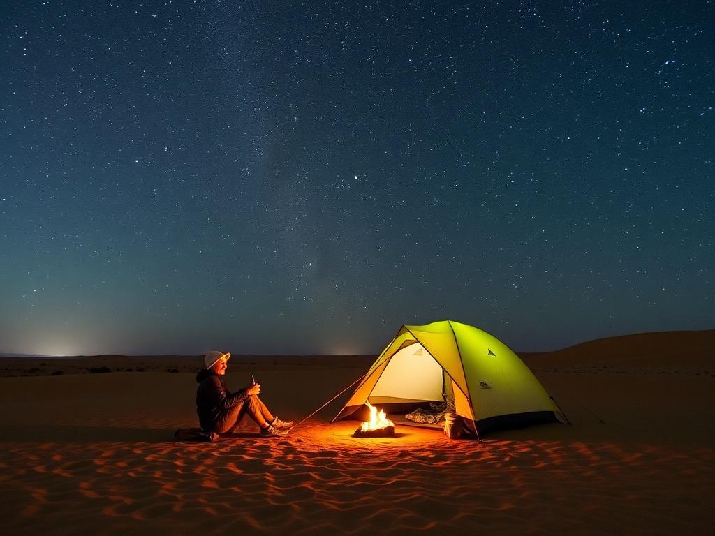 Camping under the stars in the desert.. Preparación y equipo esencial