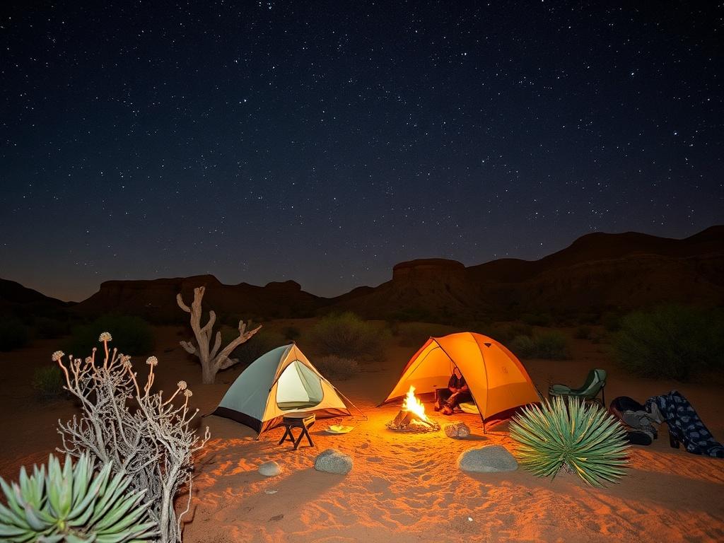 Camping under the stars in the desert.. Fauna, flora y respeto ambiental