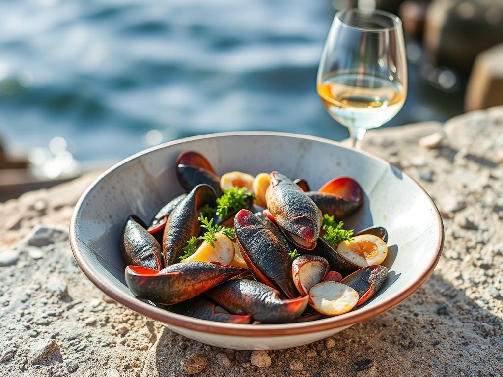 Mariscos frescos en las costas de Portugal.. Maridajes: vinos y acompañamientos