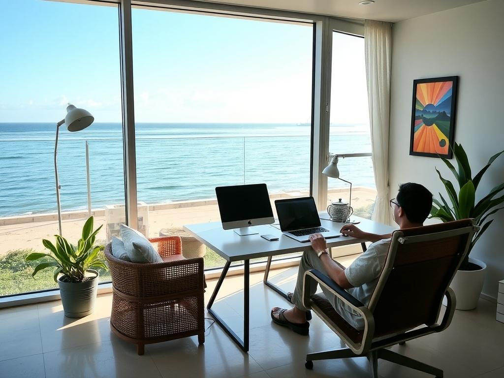 Nómada digital: oficina con vista al mar